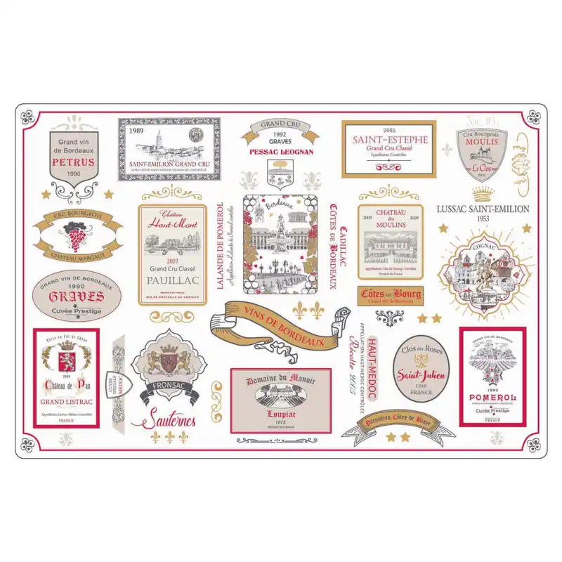 Günstig Set mit 6 Tischsets mit mehreren Etiketten Bordeaux