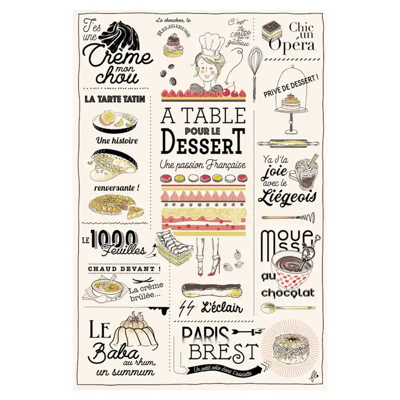 Geschirrtuch Les desserts Français Billig