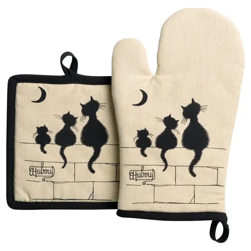 Markenprodukt Dubout Set mit 3 Katzen-Ofenhandschuhen und Topflappen