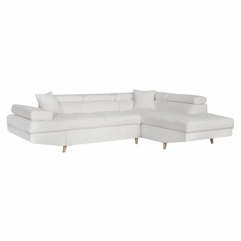 Jetzt Kaufen Rio Scandinave gerades ausziehbares Ecksofa aus Bouclette-Stoff mit Holzbeinbox