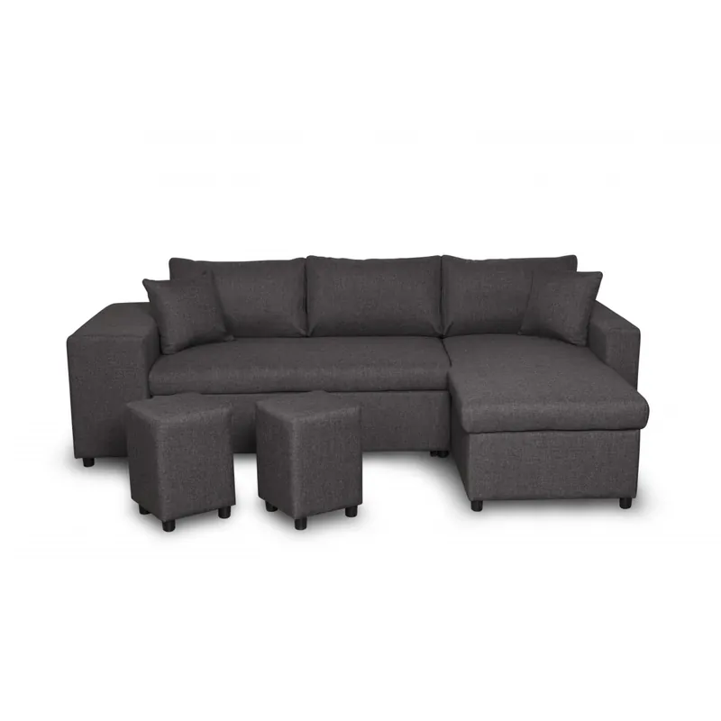 Linkes Ecksofa Maria Plus mit umwandelbarer Funktion, fester Nische auf der linken Seite und 2 Hockern Neue Kollektion