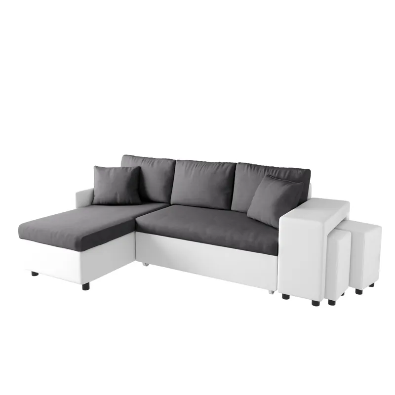 Rechtsseitiges Ecksofa Maria Plus mit fester Nische rechts und 2 Hockern Nur Heute