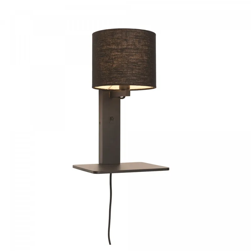 Kracherpreis Wandlampe Andes aus schwarzem Bambus und Leinen mit Regal