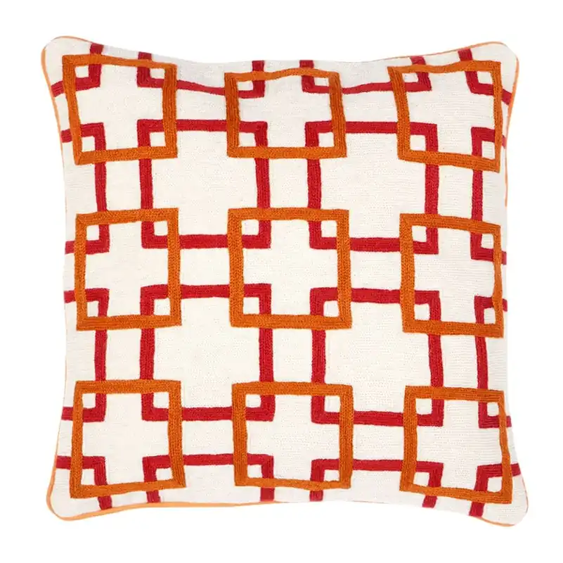 Casa Padrino Zierkissen in weiß / orange / rot 50 x H. 50 cm - Luxus Wohnzimmer Accessoires Billig