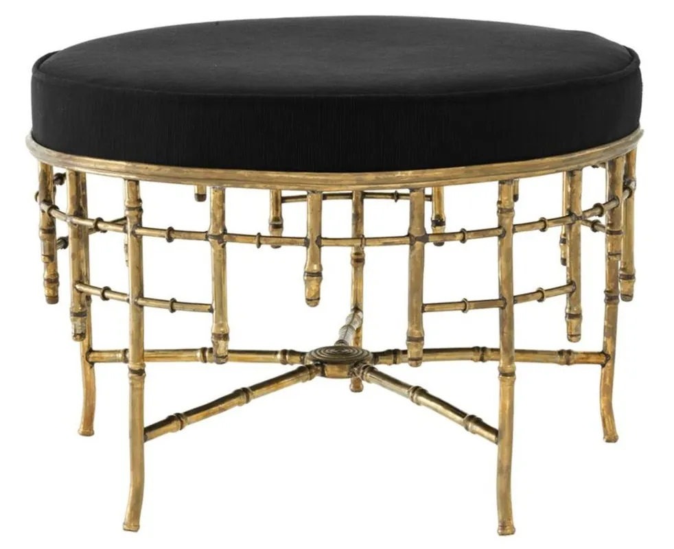 Nur Heute Casa Padrino Designer Hocker Vintage Messing / Schwarz 69 x H. 48,5 cm - Luxus Rundhocker