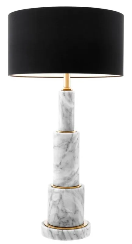 Casa Padrino Luxus Tischampe mit schwarzem Lampenschirm 17 x 40 x H. 80,5 cm - Luxus Wohnzimmermöbel Garantierte Lieferung