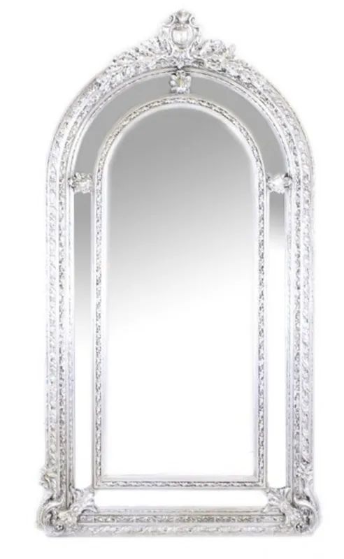 Versand Am Gleichen Tag Riesiger Casa Padrino Luxus Barock Wandspiegel Silber Versailles 210 x 115 cm - Massiv und Schwer - Silberner Spiegel