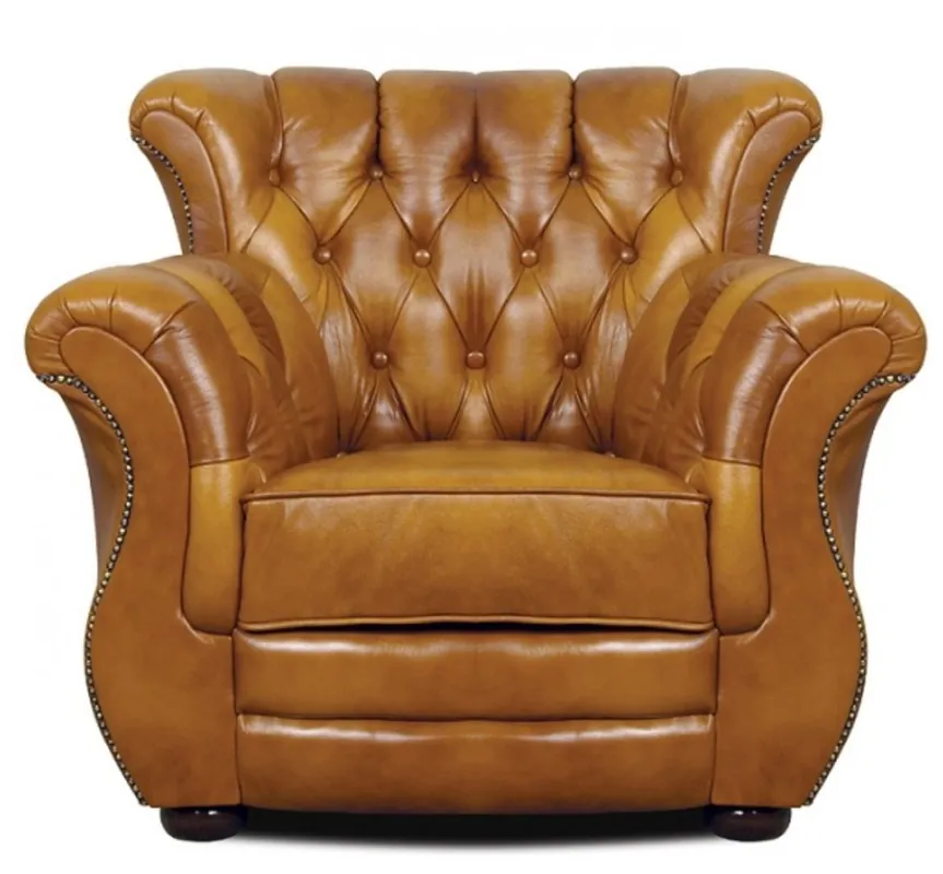 Casa Padrino Luxus Chesterfield Echtleder Sessel Braun 95 x 85 x H. 88 cm - Echtleder Möbel Top-Preis