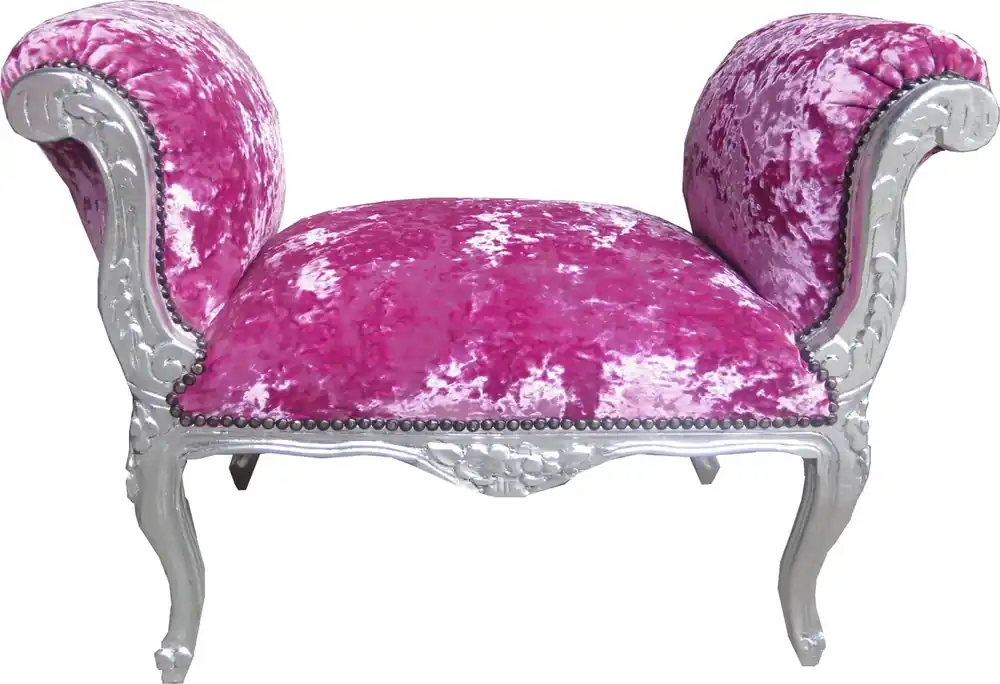 Casa Padrino Barock Schemel Hocker Pink Velour / Silber - Sitzbank - Möbel Antik Stil Zertifiziert