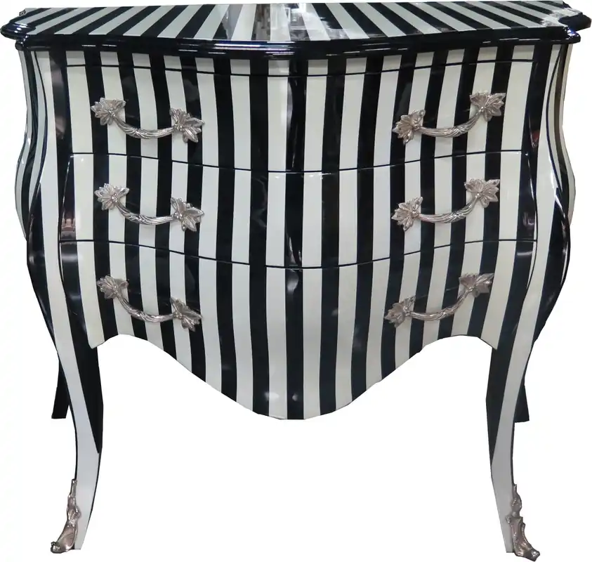 Casa Padrino Barock Kommode Schwarz / Weiß Streifen 100 cm - Antik Stil Möbel - Kommode Schubladen Schrank Gestreift Highlight