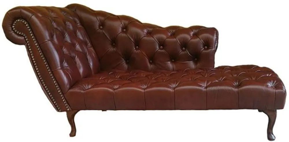 Aktuell Casa Padrino Chesterfield Chaiselongue / Recamiere Echt Leder Dunkelbraun - Linke Seite
