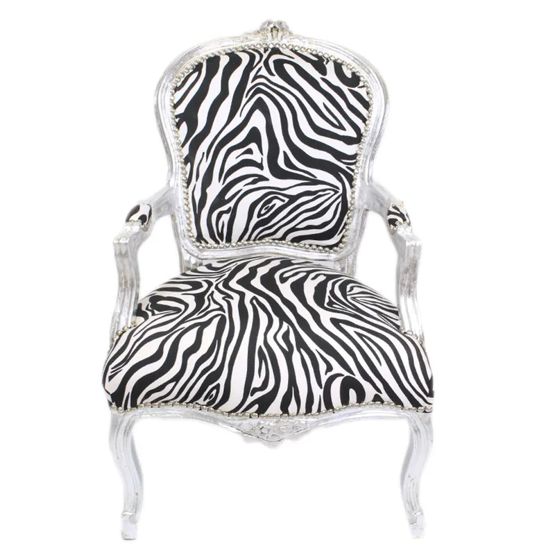 Meistverkauft Casa Padrino Barock Salon Stuhl Zebra / Silber mit Armlehnen - Barockmöbel
