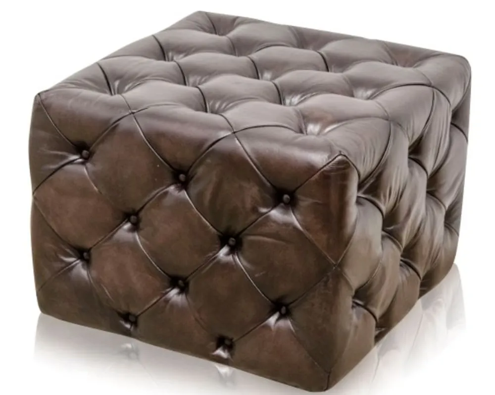 Casa Padrino Luxus Echtleder Fußhocker Rotguss 64 x 64 x H. 46 cm - Chesterfield Möbel Angebot