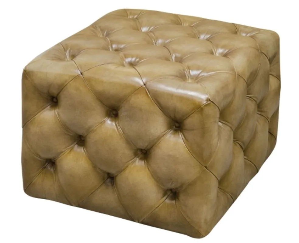 Casa Padrino Luxus Echtleder Fußhocker Sandfarben 64 x 64 x H. 46 cm - Chesterfield Möbel Billig
