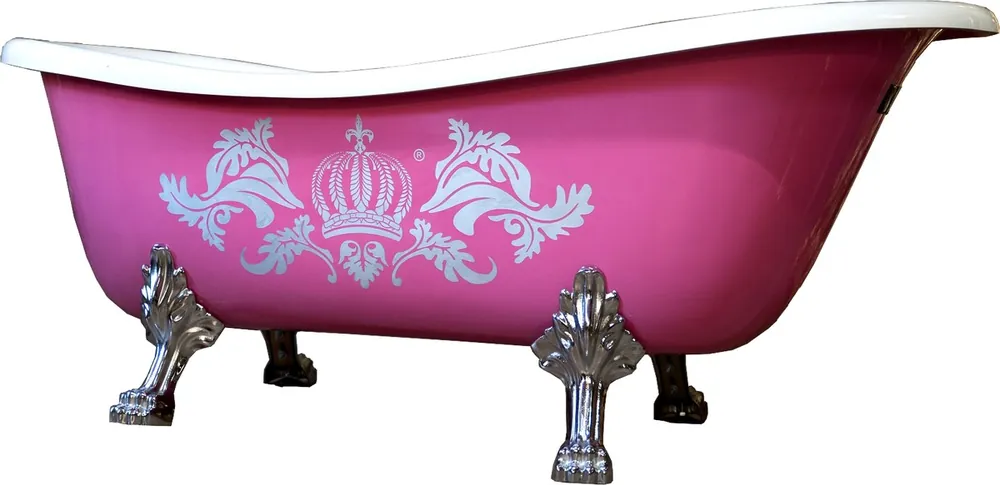 Schneller Versand Pompöös by Casa Padrino Luxus Badewanne Deluxe freistehend von Harald Glööckler Pink / Silber / Weiß 1470mm mit silberfarbenen Löwenfüssen