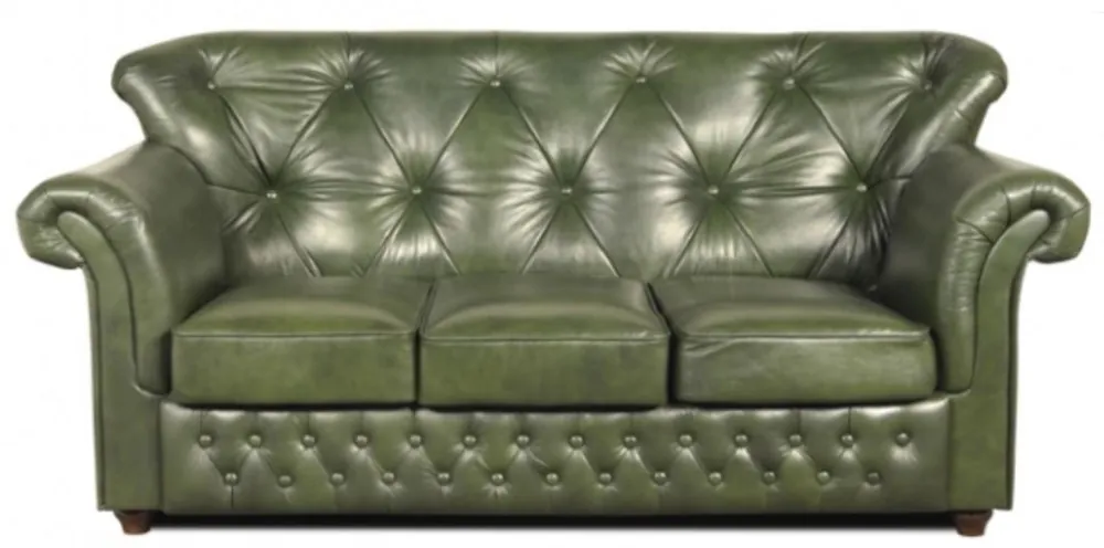 Geprüft Casa Padrino Chesterfield Echtleder 3er Sofa in grün mit dunkelbraunen Füßen 200 x 80 x H. 85 cm - Luxus Qualität