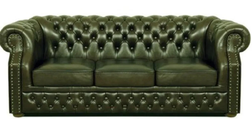 Heißes Angebot Casa Padrino Luxus Echtleder 3er Sofa Dunkelgrün 210 x 90 x H. 80 cm - Chesterfield Sofa