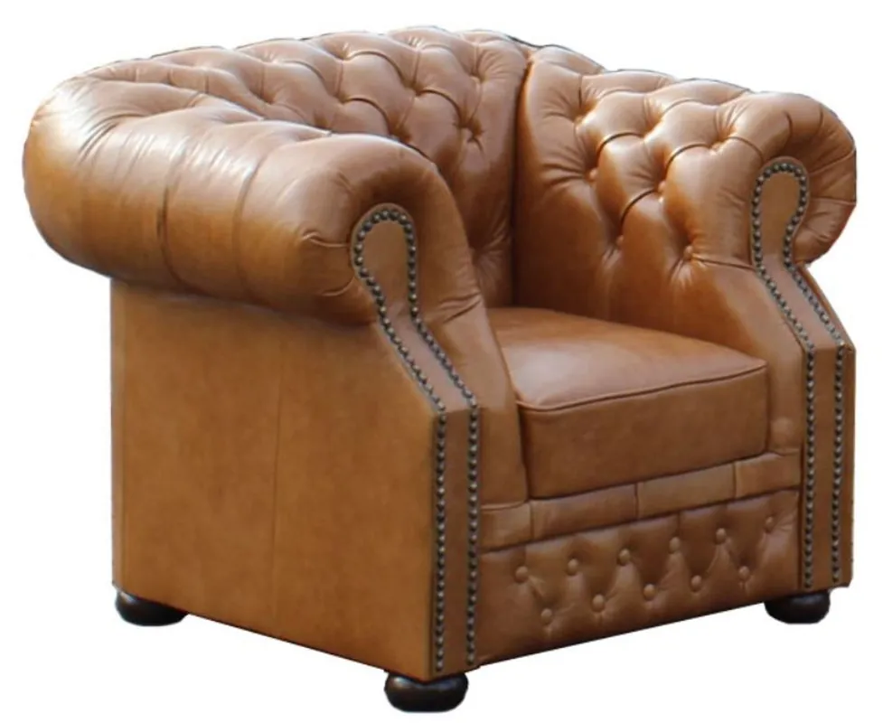 Mega-Angebot Casa Padrino Echtleder Sessel Hellbraun 120 x 90 x H. 80 cm - Chesterfield Sessel