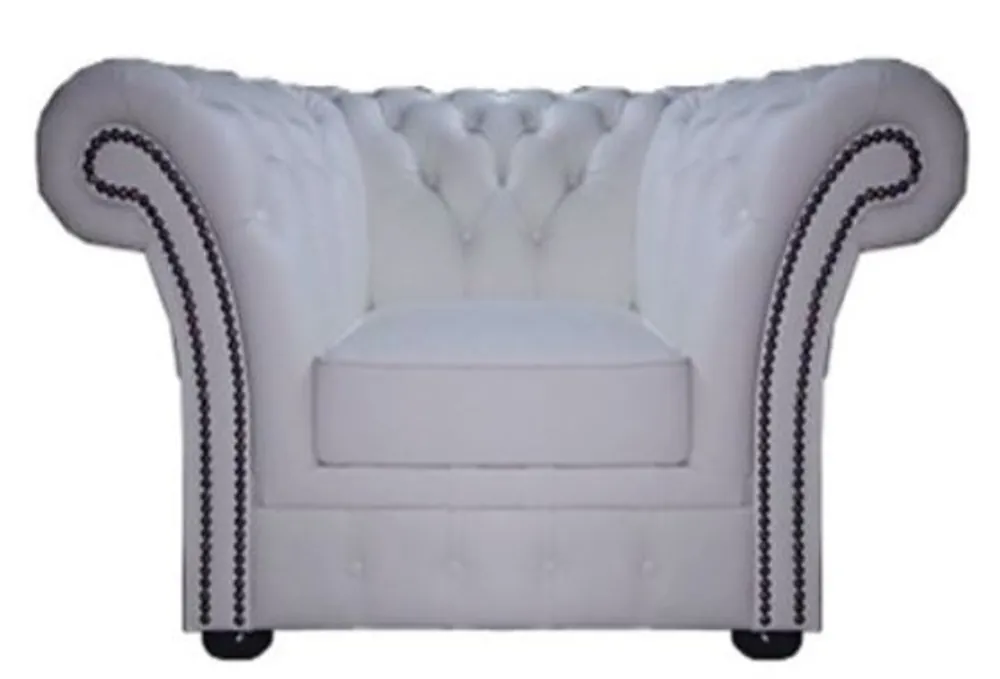 Casa Padrino Chesterfield Echtleder Sessel Weiß 110 x 90 x H. 80 cm - Luxus Kollektion Beliebt
