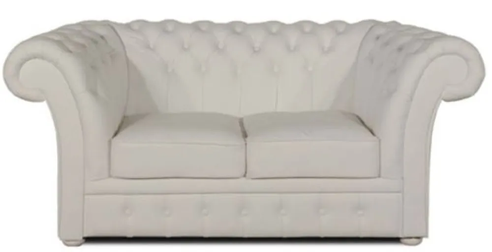Casa Padrino Luxus Echtleder 2er Sofa Weiß 170 x 90 x H. 80 cm - Chesterfield Möbel Preiswert