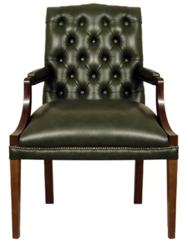 Casa Padrino Echtleder Esszimmerstuhl mit Armlehnen in dunkelgrün / braun 60 x 60 x H. 100 cm - Chesterfield Möbel Meistverkauft