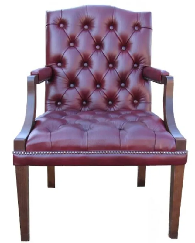 Casa Padrino Echtleder Esszimmerstuhl mit Armlehnen Dunkelrot / Braun 60 x 60 x H. 100 cm - Chesterfield Möbel Nur Für Kurze Zeit