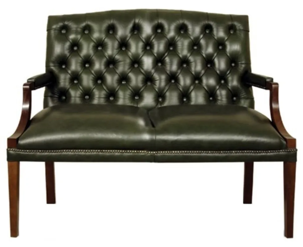 Rabatt Casa Padrino Chesterfield 2er Sitzbank mit Armlehnen Dunkelgrün / Dunkelbraun 120 x 60 x H. 100 cm - Echtleder Möbel