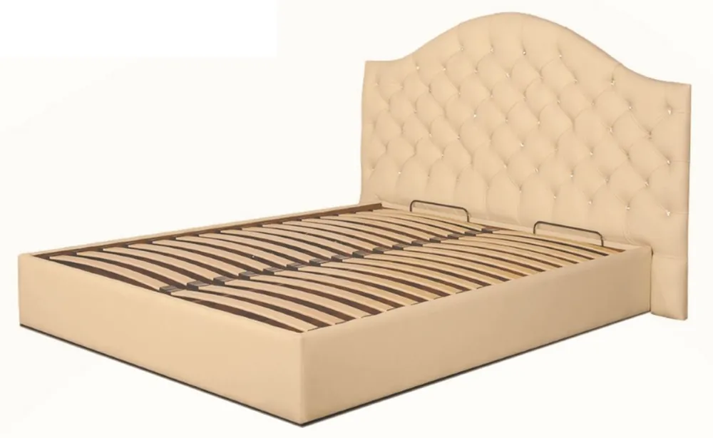 Casa Padrino Luxus Chesterfield Echtleder Bett in beige mit Swarovski Kristallsteinen - Luxus Kollektion Sichere Zahlung