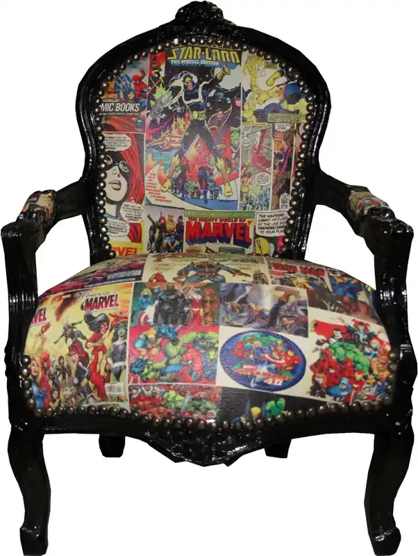 Casa Padrino Barock Kinder Stuhl Comic Lederoptik / Schwarz - Armlehnstuhl Preisknaller