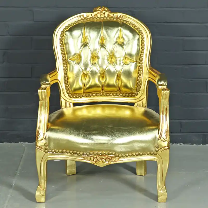 Casa Padrino Barock Kinderstuhl Gold Lederoptik / Gold - Kindermöbel im Antik Stil Geprüft