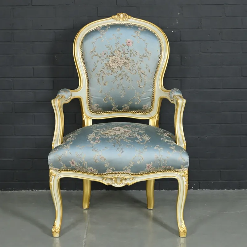 Casa Padrino Barock Salon Stuhl "Medaillon" Mod1 mit Armlehnen Helltürkis / Gold - Antikstil Stuhl Nur Heute