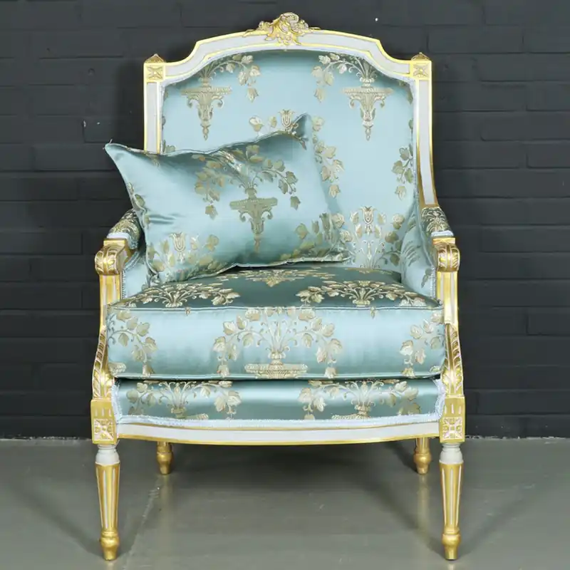 Casa Padrino Antikstil Lounge Sessel Helltürkis / Gold 70 x 70 x H. 100 cm - Barock Möbel Zertifiziert