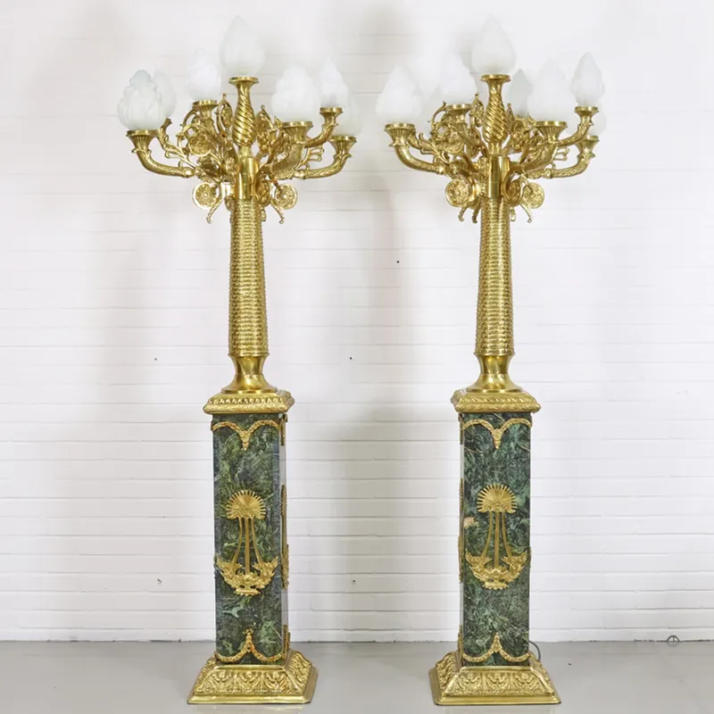 Casa Padrino Barock Stand Kronleuchter mit Marmor Säulen Set Mod1 Schwarz-Grün / Gold - Edel & Prunkvoll Neue Ware