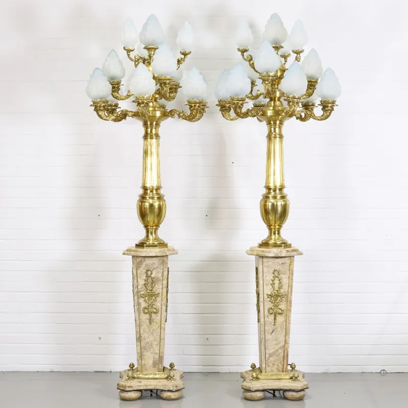 Top-Angebot Casa Padrino Barock Stand Kronleuchter mit Marmor Säulen Set Mod2 Creme / Gold - Edel & Prunkvoll