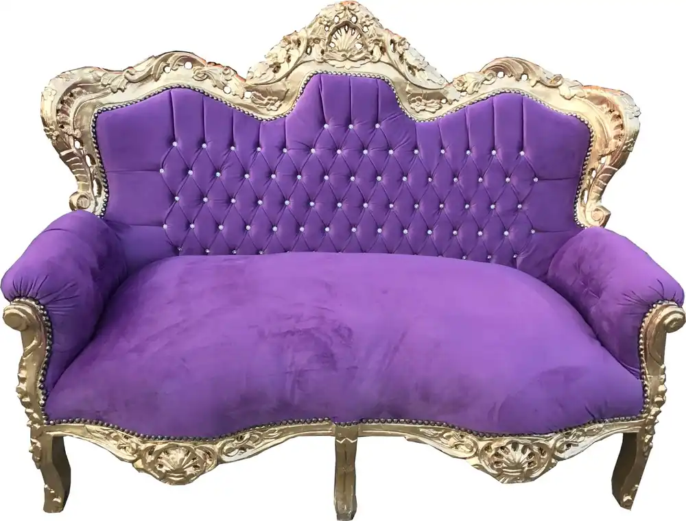 Schnäppchen Casa Padrino Barock 2er Sofa "Master" mit Bling Bling Glitzersteinen Lila / Gold 160 x 70 x H. 128 cm - Barock Wohnzimmer Möbel