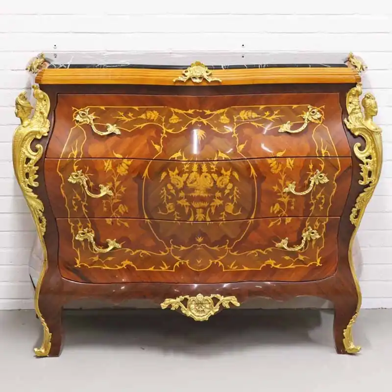 Markenware Casa Padrino Barockstil Kommode mit 3 Schubladen und Marmorplatte in braun / gold / schwarz 120 x 50 x H. 95 cm - Möbel im Antik Stil