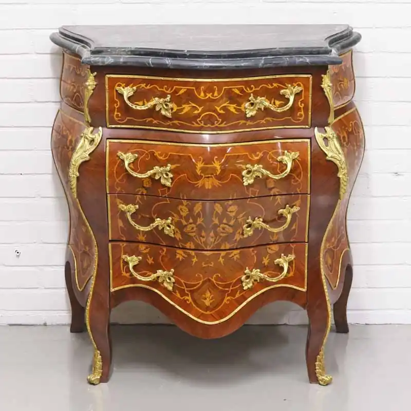 Casa Padrino Barock Kommode mit 4 Schubladen und Marmorplatte in braun / gold / schwarz 80 x 45 x H. 85 cm - Barockstil Möbel Sichere Zahlung