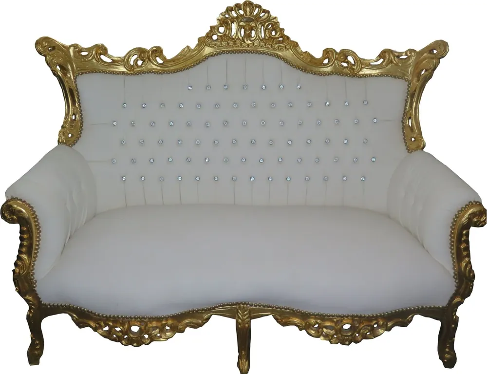Direkt Vom Hersteller Casa Padrino Barock 2-er Sofa Master Weiß Lederoptik / Gold mit Bling Bling Glitzersteinen - Antik Stil Möbel - Limied Edition
