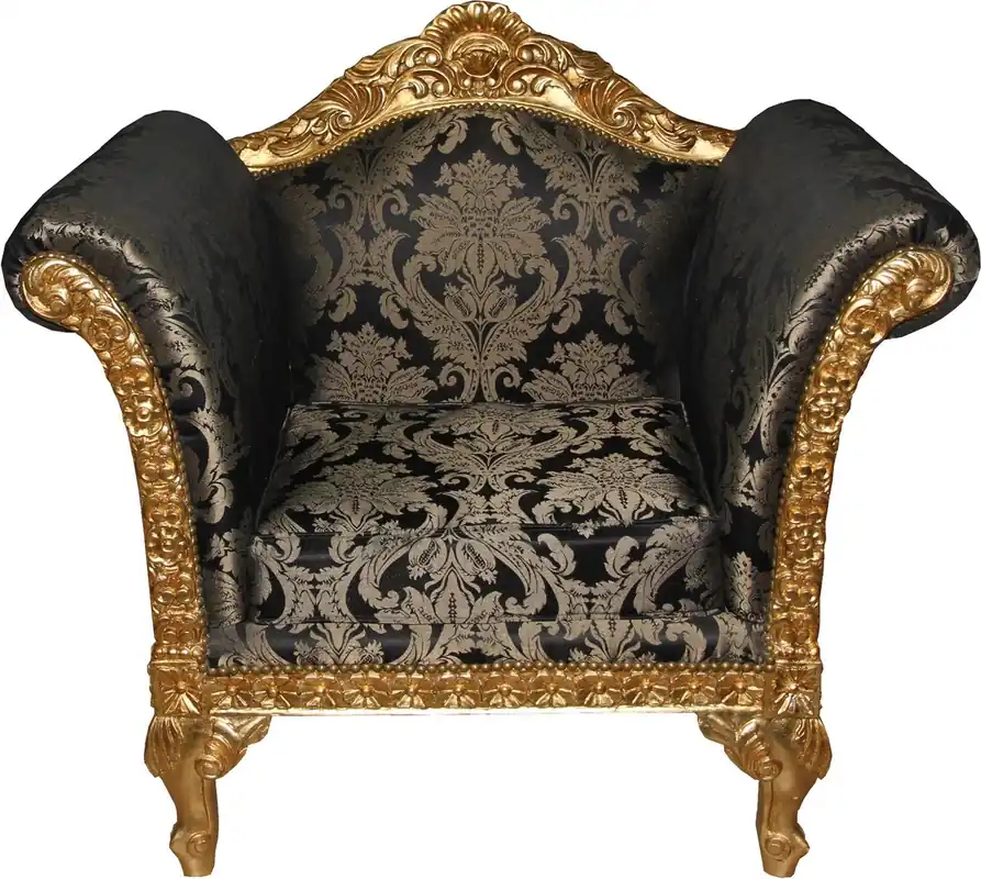 Schneller Versand Casa Padrino Baroque Lounge Chair Black Pattern / Gold Furniture Antique Style - Living Room Club Furniture Armchair - Limited Edition