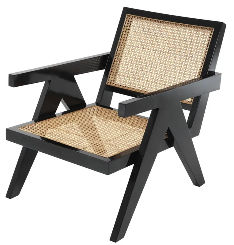 Casa Padrino designer chair with armrests in black / natural 58 x 82 x H. 70 cm - Design Furniture Abverkauf