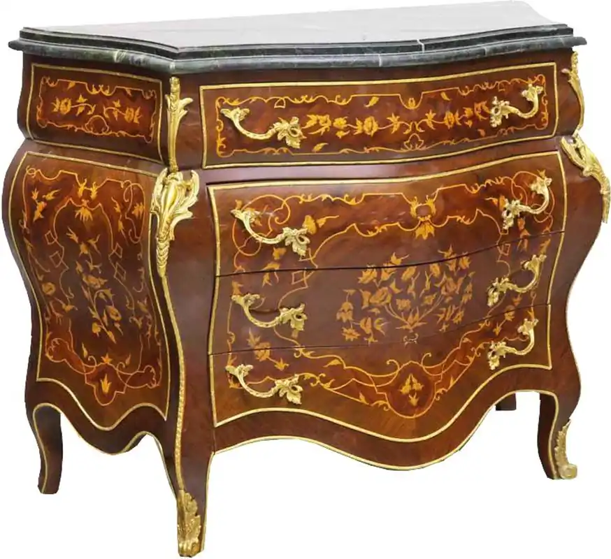 Casa Padrino baroque chest with 4 drawers and marble top in brown / gold / black 110 x 50 x H. 90 cm - Antique Style Furniture Geprüft