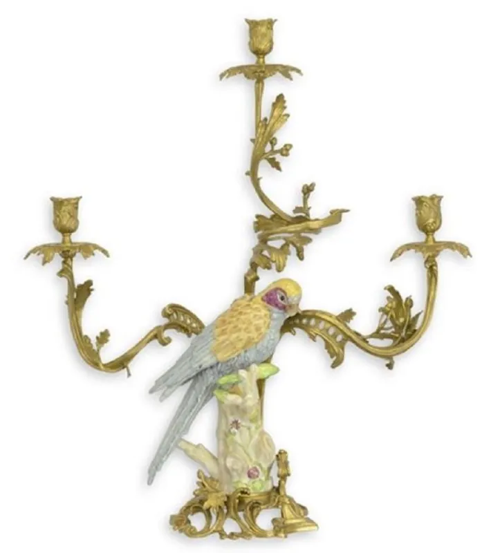 Garantierte Lieferung Casa Padrino Baroque candlestick brass / porcelain parrot in Italian style H62 cm - Antique style candle holder bird