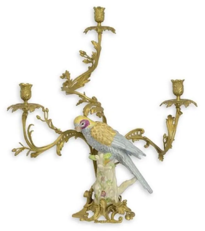 Heißes Angebot Casa Padrino Baroque candlestick brass / porcelain parrot in Italian style H62 cm - Antique style candle holder bird