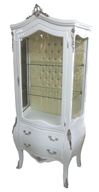 Casa Padrino baroque display case White / Silver - display cabinet - living room cabinet glass cabinet Neue Ware