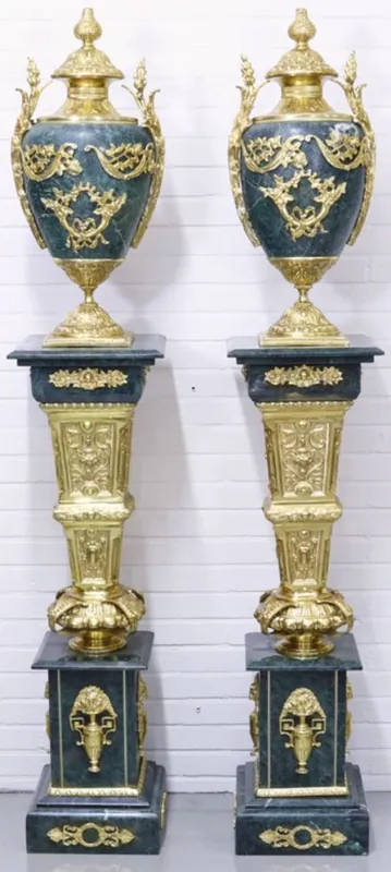 Nur Für Kurze Zeit Casa Padrino baroque vases with marble pillars set blue / gold 30 x 30 x H. 180 cm - Noble & Sumptuous