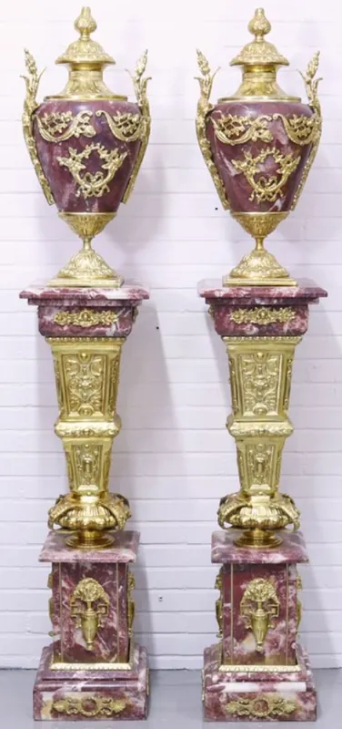 Casa Padrino baroque vases with marble pillars set red / gold 30 x 30 x H. 180 cm - Noble & Sumptuous Neu Im Sortiment