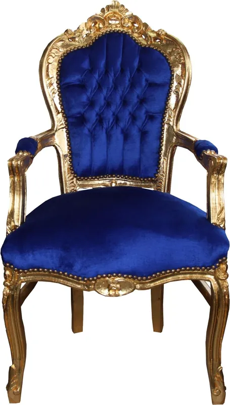 Finale Aktion Casa Padrino Baroque Dining Chair Blue / Gold with Armrests - Chair - Baroque Chair - Furniture