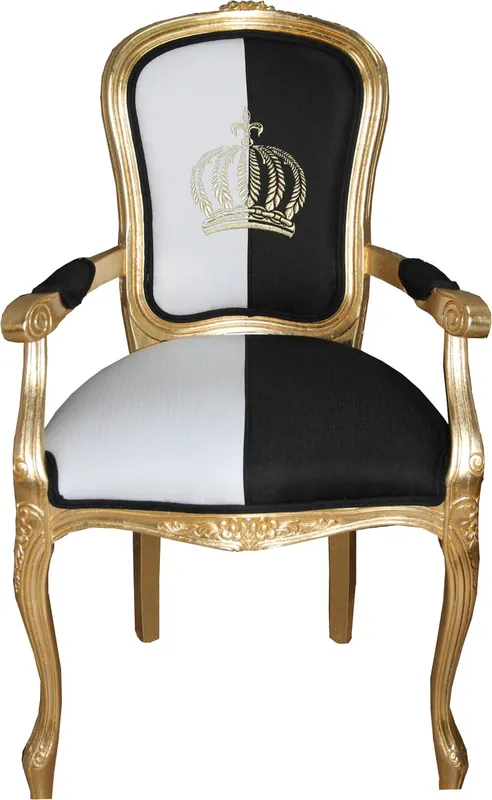 Echt Pompöös by Casa Padrino baroque dining chair with armrests black / white / gold - Pompöös baroque chair designed by Harald Glööckler