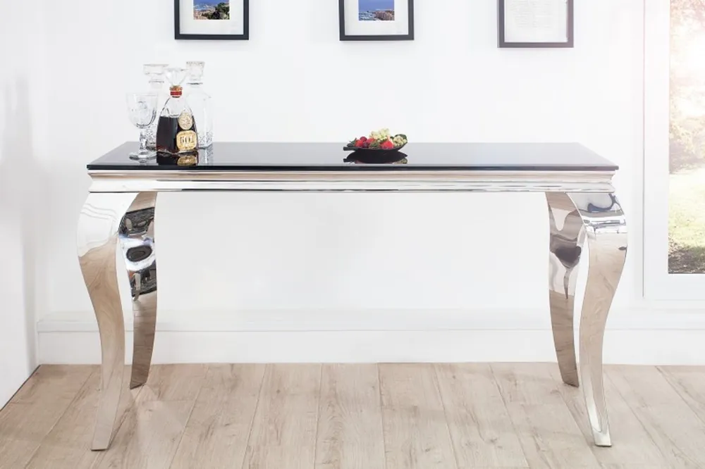 Casa Padrino Designer Console B144cm x H 75cm x D 54cm Black / Silver - Luxury console table Billig