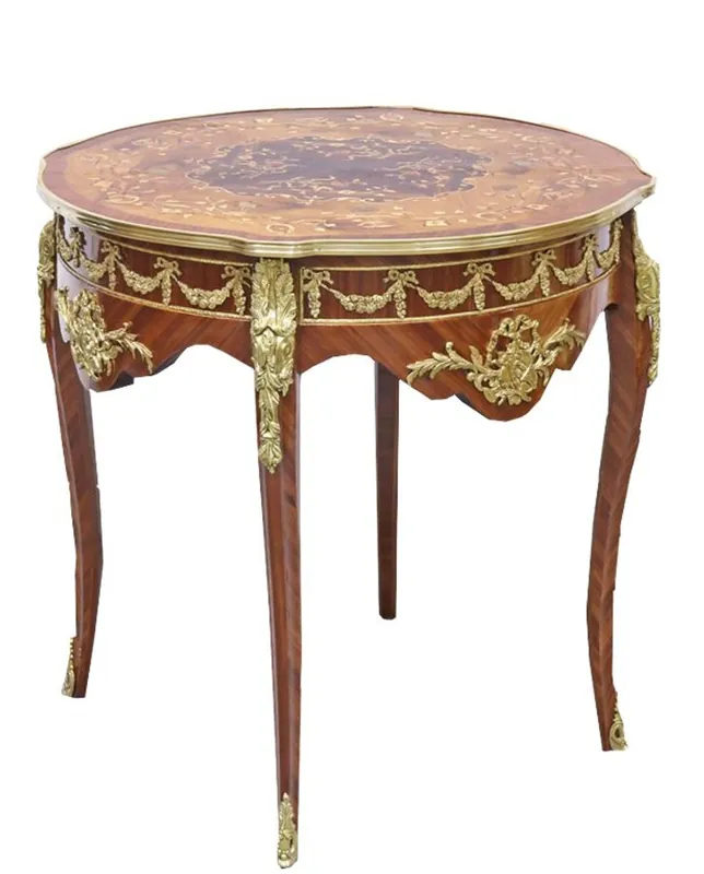 Meistverkauft Casa Padrino Baroque Side Table Mahogany Inlaid / Gold H78 x 76 cm - Louis XVI Antique Style Table - Furniture